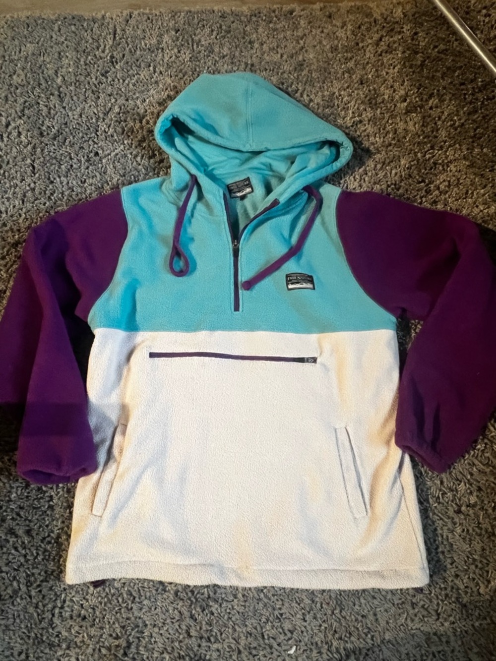 Men's Colorblock Free Nature Fleece Hoodie - Teal, Purple & White
